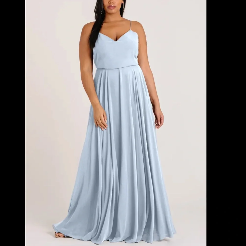 Jenny Yoo - Floor Length formal chiffon dress, prom, gown - Size 14 - light blue - Picture 2 of 16